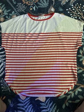 Max Studio Red and White Striped Short-Sleeve Shirt